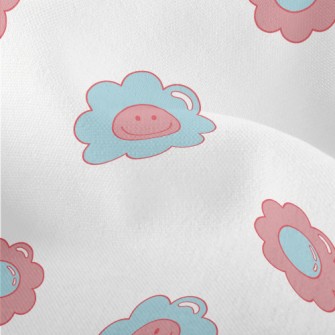 Cartoon Blue Pink Flowers Lightweight Performance Linen