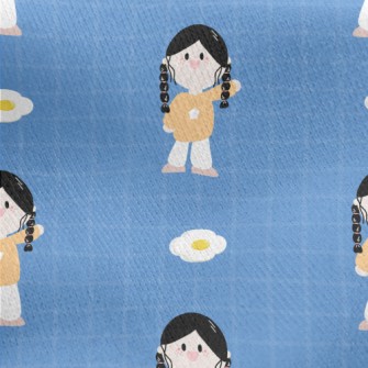 Cartoon Braid Girl Jersey Backed Fleece