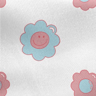 Cartoon Blue Pink Flowers Jersey Backed Fleece
