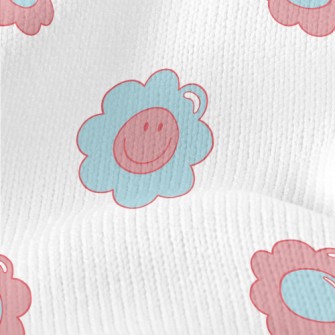 Cartoon Blue Pink Flowers Stretch Jersey