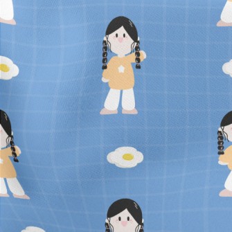 Cartoon Braid Girl Lightweight Cotton Poplin