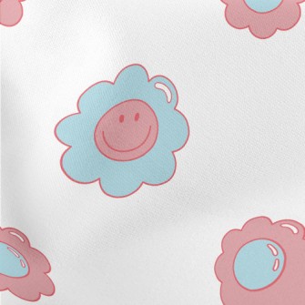 Cartoon Blue Pink Flowers Lightweight Cotton Poplin