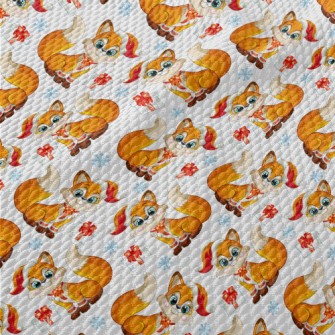 Cute Fox With A Gift Birdseye Piqué