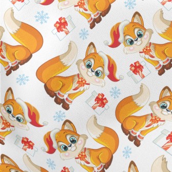 Cute Fox With A Gift Lightweight Cotton Poplin