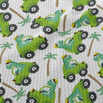 Cute Dinosaur Driving A Car Birdseye Piqué