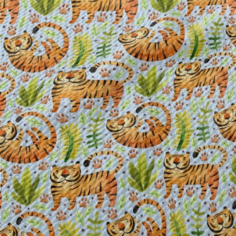 Tiger In Tropical Plants Birdseye Piqué