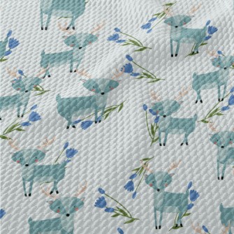 Cute Deer With Blue Flowers Birdseye Piqué