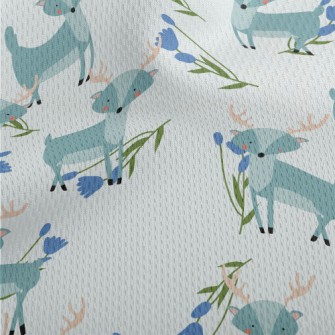 Cute Deer With Blue Flowers Athletic Mesh Flat Back