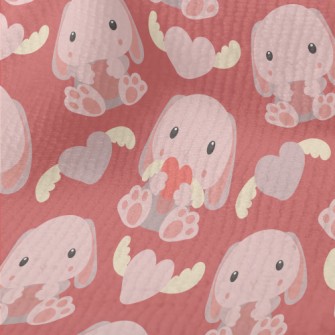 Pink Rabbit Holding A Toy In H Terry