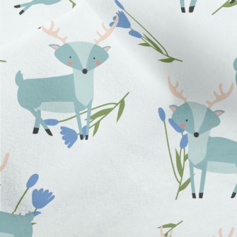 Cute Deer With Blue Flowers Micro Fleece