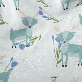 Cute Deer With Blue Flowers Minky