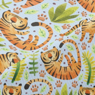 Tiger In Tropical Plants Piqué