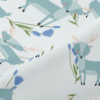 Cute Deer With Blue Flowers Piqué