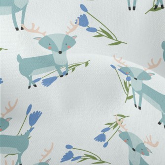 Cute Deer With Blue Flowers Lightweight Performance Linen