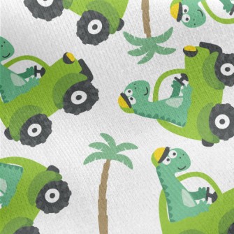 Cute Dinosaur Driving A Car Jersey Backed Fleece