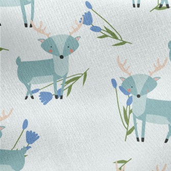 Cute Deer With Blue Flowers Jersey Backed Fleece