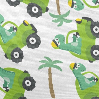 Cute Dinosaur Driving A Car Pongee