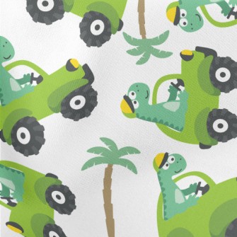 Cute Dinosaur Driving A Car Lightweight Cotton Poplin
