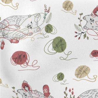 Naughty Kitten Playing With Wo Lightweight Cotton Poplin