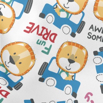 Smiling Animal Driving A Car Lightweight Cotton Poplin
