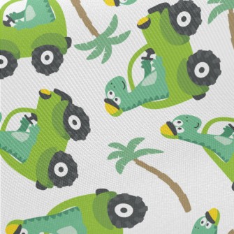 Cute Dinosaur Driving A Car Midweight Cotton Poplin