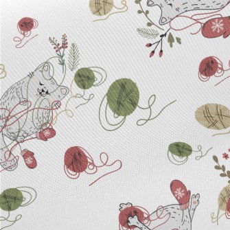 Naughty Kitten Playing With Wo Midweight Cotton Poplin