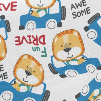 Smiling Animal Driving A Car Midweight Cotton Poplin