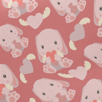 Pink Rabbit Holding A Toy In H Midweight Cotton Poplin