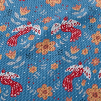 Flowers And Red Birds Birdseye Piqué