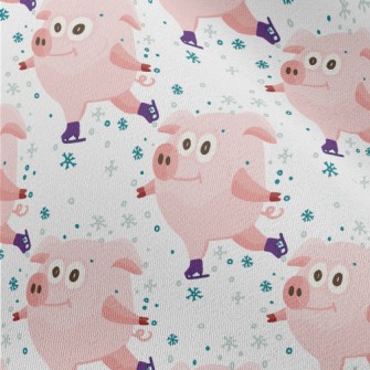 Pink Pig Skating In Winter Chiffon