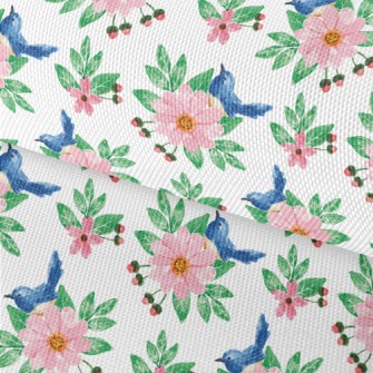 Pink Flowers And Blue Bird Waterproof Oxford