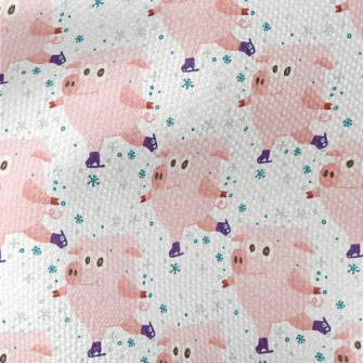 Pink Pig Skating In Winter Waterproof Canvas