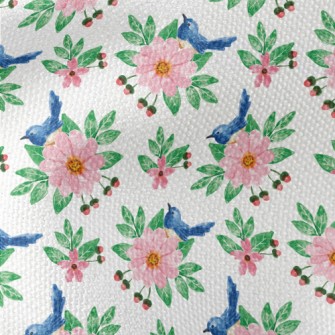 Pink Flowers And Blue Bird Waterproof Canvas