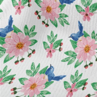 Pink Flowers And Blue Bird Terry