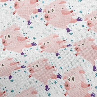 Pink Pig Skating In Winter Performance Linen