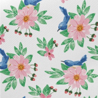 Pink Flowers And Blue Bird Twill