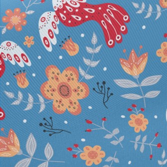Flowers And Red Birds Twill