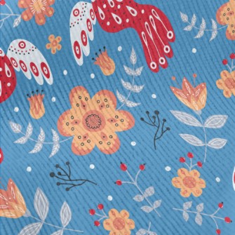 Flowers And Red Birds Standard Corduroy