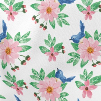 Pink Flowers And Blue Bird Stretch Ponte