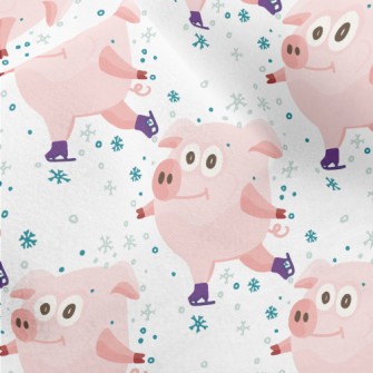 Pink Pig Skating In Winter Micro Fleece