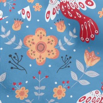 Flowers And Red Birds Micro Fleece
