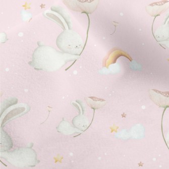 Flying Rabbit Holding Flowers Micro Fleece