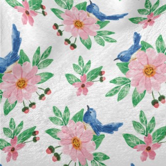 Pink Flowers And Blue Bird Minky