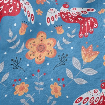Flowers And Red Birds Minky