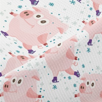 Pink Pig Skating In Winter Piqué