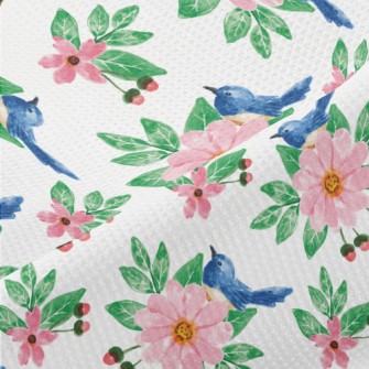Pink Flowers And Blue Bird Piqué
