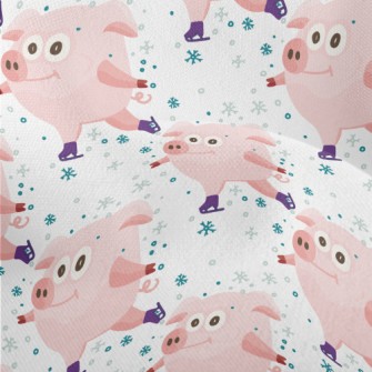 Pink Pig Skating In Winter Lightweight Performance Linen