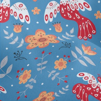 Flowers And Red Birds Lightweight Performance Linen