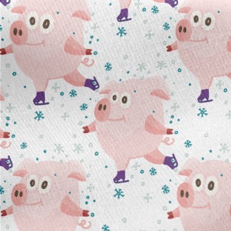 Pink Pig Skating In Winter Jersey Backed Fleece