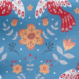 Flowers And Red Birds Jersey Backed Fleece